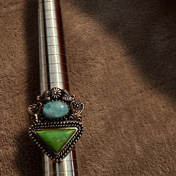 Vintage cocktail ring southwest 925 Silver with blue and Green turquoise - Picture 4 of 12